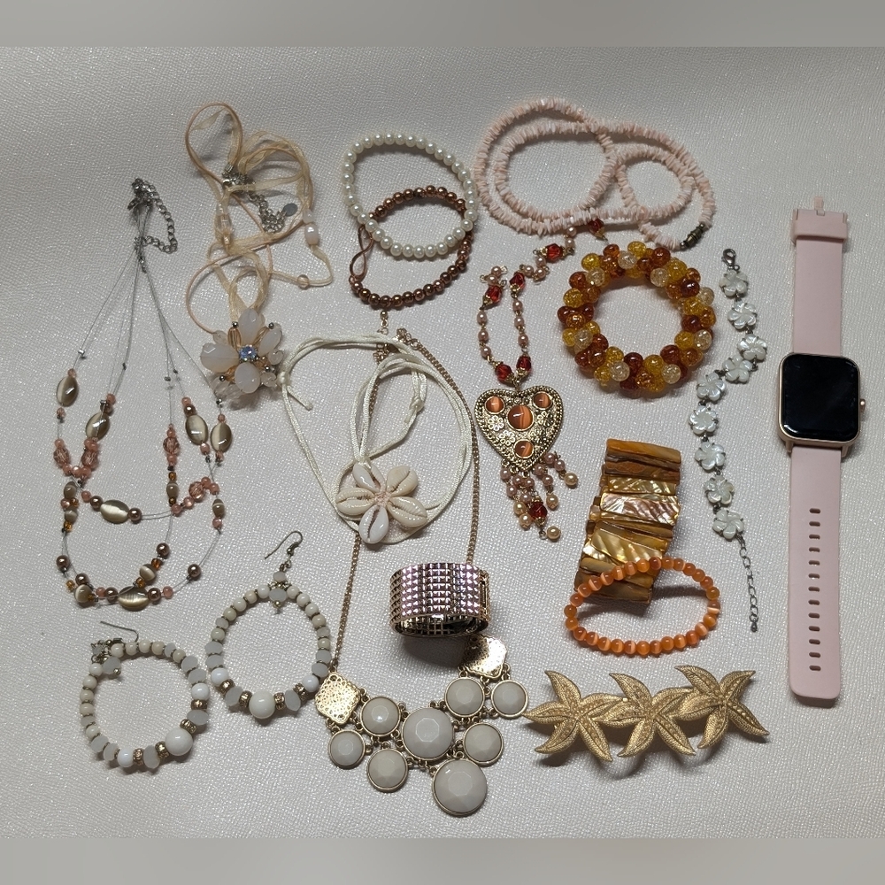 Elegant Gold and White Orange Rose Jewelry Set Beach Boho Bohemian Delicate Lot